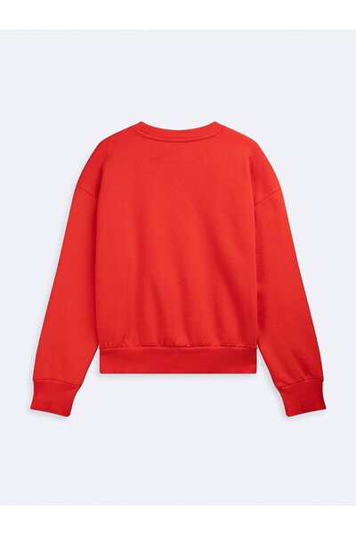 Ltb Long Sleeve Crew Neck Slogan Printed Red Sweatshirt