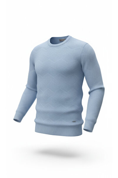 Pulltonic Erkek Bisiklet Yaka Desenli Triko Kazak | %70 Pamuk