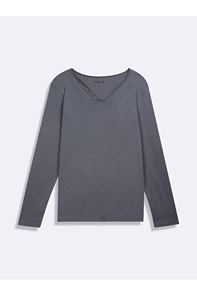 Ltb Μακρυμάνικο μπλουζάκι με λαιμόκοψη σε σχήμα V με κουμπιά μπροστά σε βασικό γκρι χρώμα