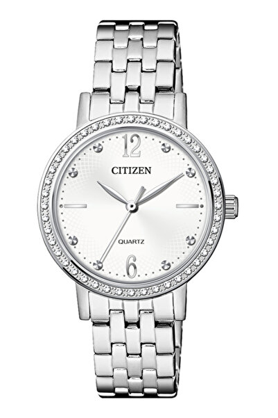 Citizen ساعة نسائية تناظرية بمينا أبيض - EL3100-55A