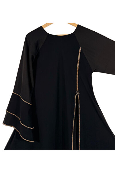 Generic Women’s Black Abaya with Golden Trim – Islamic Clothing, Modest Wear, Elegant Long Sleeve Dress