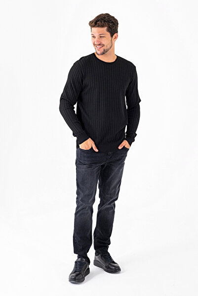 JB John Borners Чоловічий велосипедний светр з коміром і шнурком, чорний - K-2602