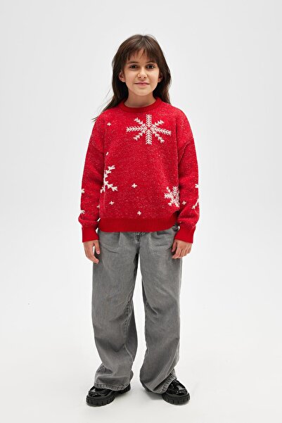 Peraluna سترة أطفال لعيد الميلاد بنمط ندفة الثلج - أحمر