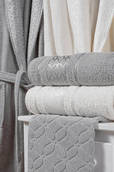 Fiesta Fashion Jakarlı Pamuklu Bornoz Seti