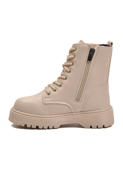 AYAKMOD Bej Polarlı Kaymaz Soğuğa Dirençli Deri Çocuk Bot Tuno 07 F