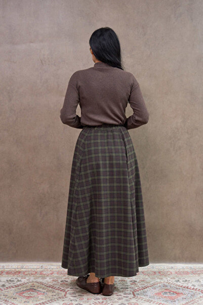 KÜÇÜĞÜM BUTİK Brown Flared Four-Piece Plaid Skirt