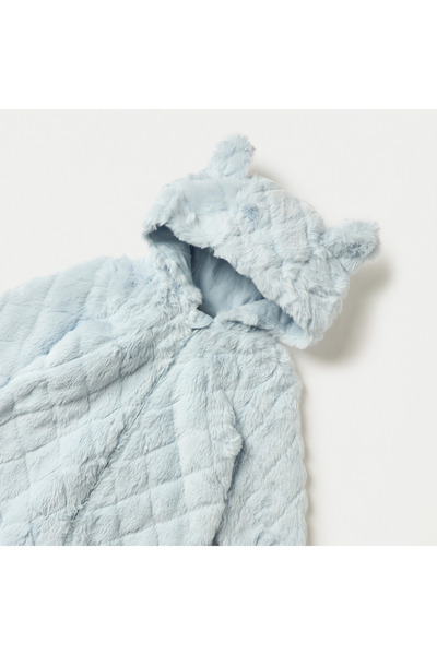 Juniors Faux Fur Textured Hooded Sleepsuit with Applique Detail and Zip Closure