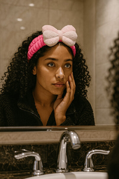 TAKIŞTIR Bandă de păr de pluș cu figurițe de panglică de culoare roz