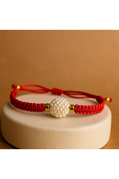 Nino Store Red Parachute Cord Aprilic Bayberry Bead Macrame Knitted Gift Bijouterie Bracelet