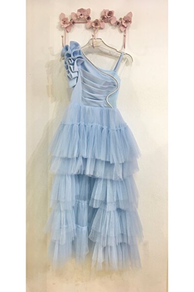 Erkut Βρεφικό φόρεμα κοριτσιού σε μπλε χρώμα τούλι με ουρά