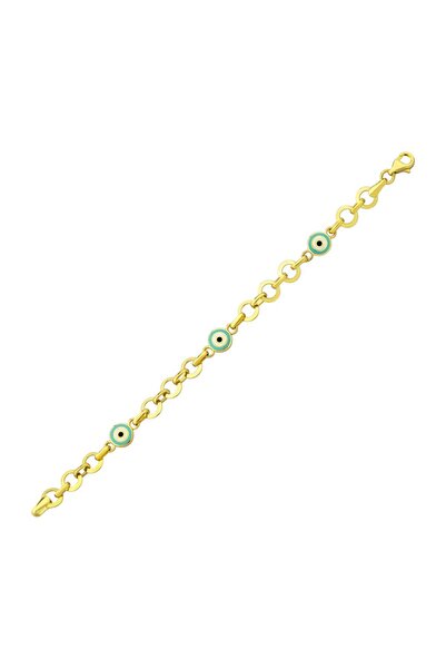 Koçak 14 Ayar Turkuaz Nazar Boncuk Figürlü Altın Bebek Bileklik