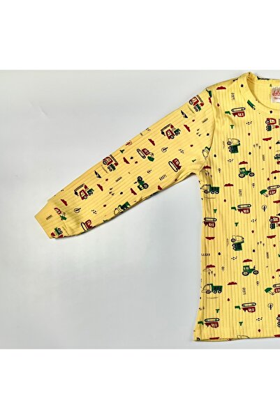 EnBy Kids %100 Pamuk Manşetli Traktör Desenli Uzun Kollu Çocuk Pijaması