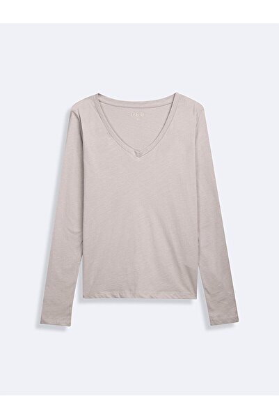 Ltb سويت شيرت بيج أساسي بأكمام طويلة ورقبة على شكل حرف V