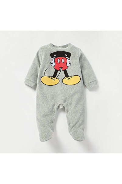 Juniors Mickey Mouse Detail Closed Feet Velour Sleepsuit with Beanie
