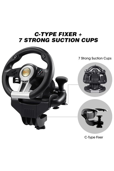 Coverzone Direksiyon Seti – 180° Dönüş, Çift Motor Titreşim, Pedal ve Vitesli Oyun Direksiyonu | PXN V3 Pro