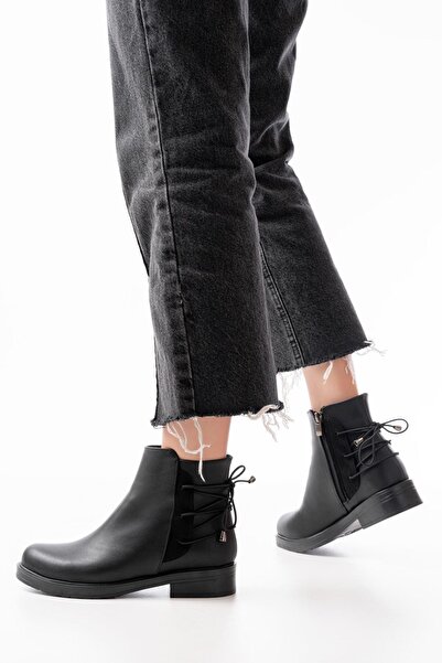 Aymood 165-209 Black Back Lace Accessory Zippered Daily Women's Boots