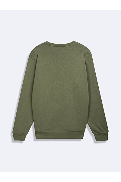 Ltb Long Sleeve Crew Neck Basic Green Sweatshirt