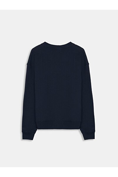 Ltb Uzun Kollu Sıfır Yaka Slogan Baskılı Lacivert Sweatshırt