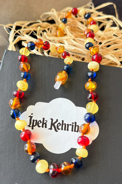 İpek Kehribar Baltic Drop Amber Baby & Child Teeth Necklace – Lithuanian Certified Original, 4 Colored Silk-346