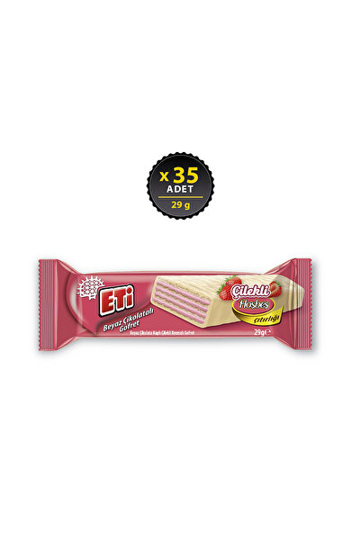 Eti Beyaz Çikolata Kaplı Çilek Kremalı Gofret 29 g x 35 Adet