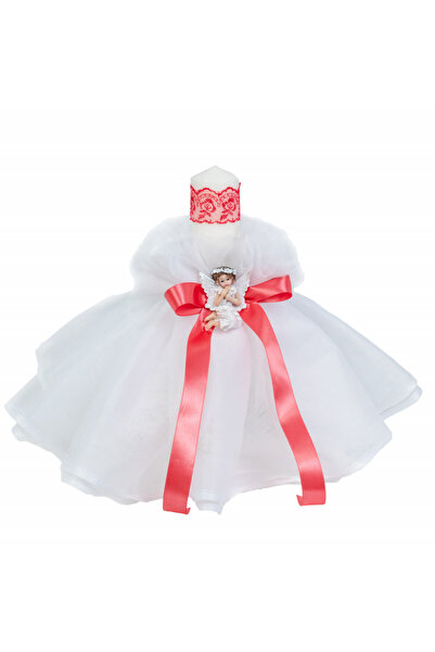 BebeNou Lumânare de botez cu fundă de coral pentru fete, Denikos® 508