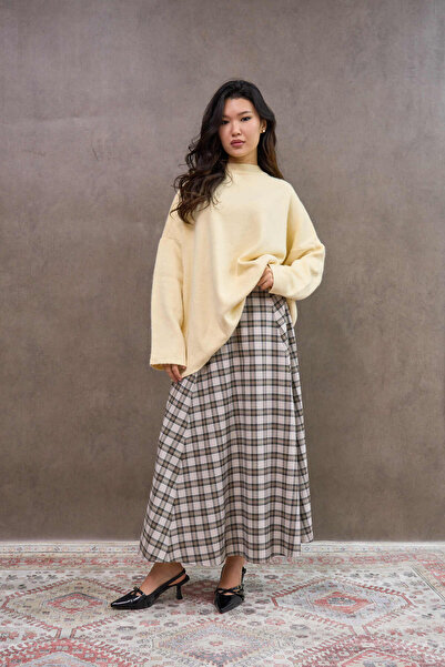 KÜÇÜĞÜM BUTİK Cream Four-Piece Plaid Skirt