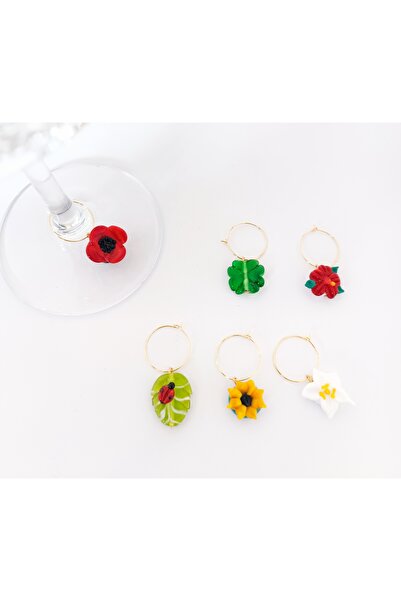 ADAMODART Murano Cam 6’lı Çiçek Temalı Kadeh İşaretleyici Halka Seti