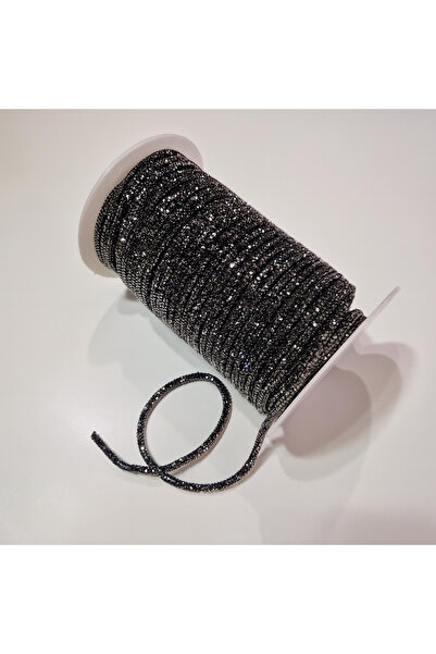 Prestij Boncuk 6 mm Antrasit Taşlı Kordon Yuvarlak Şerit Taş Süsleme Aplik 1m...
