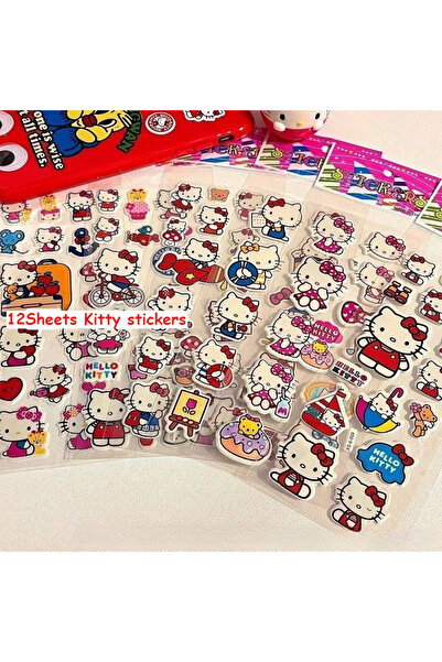 Miniso 12Steets 12Steets ملصقات فقاعات هالو كيتي اللطيفة كاواي ثلاثية الأبعاد...