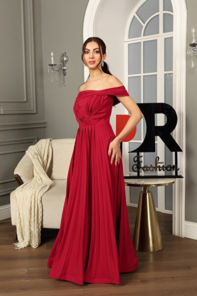 Dr Fashion Soft red off-shoulder evening dress