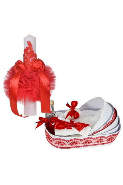 BebeNou Lumânare roșie pentru botez și kit în cutie pentru pătuț pentru fete Denikos® 756 - NKO5185
