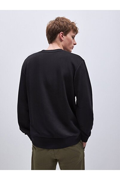 Ltb Дългоръкавна, с обло деколте, черна блуза с принт