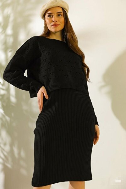 Cemre Life Women's Lace-Like Knit Sweater Dress