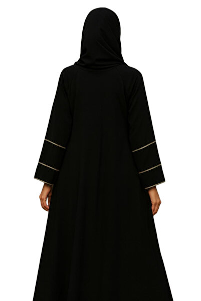 Generic Women’s Black Abaya with Golden Trim – Islamic Clothing, Modest Wear, Elegant Long Sleeve Dress