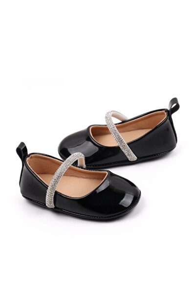 BebeNou Black Patent Baby Shoes with Rhinestone Strap 3179-1