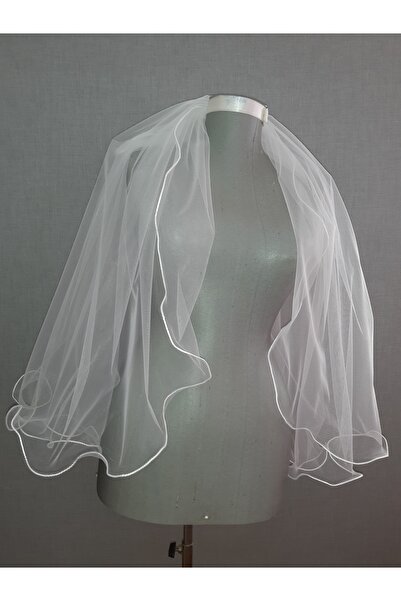 Suzanna Moda 70cm_Boy_3mt_Eni_Tek_Kat_Krem_Uçları _Şerit Bukleli Dalgalı Taraklı Hayal Tül Gelin Duvağı