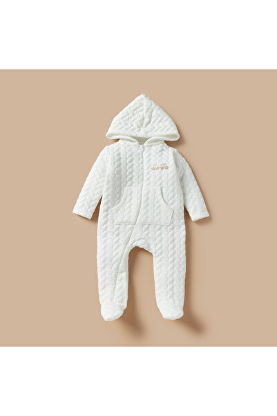 giggles Quilted Sleepsuit with Hood and Car Embroidery Detail
