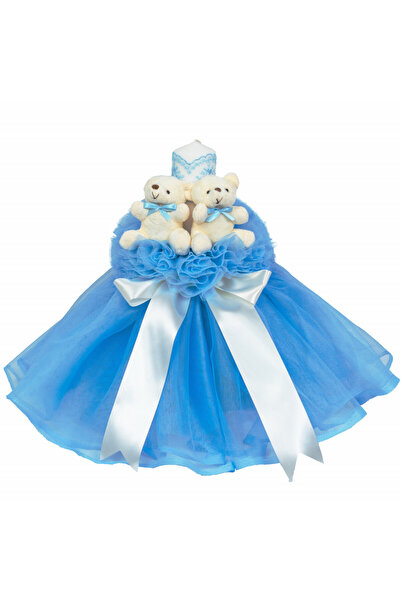 BebeNou Λαμπάδα Βάπτισης με Μπλε Τούλι και Αρκουδάκια Αγόρι Denikos® 530