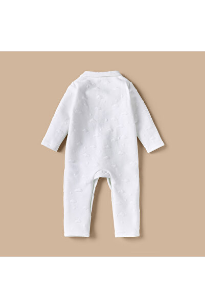 giggles Juniors Cloud Textured Jacquard Sleepsuit with Long Sleeves and Collar