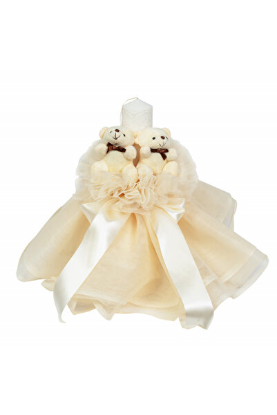 BebeNou Lumânare de botez unisex cu ursuleți și tul fildeș Denikos®