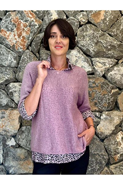 Punta Otantik Nc516020 Italian Leopard Pattern Scarf Men's Collar Sweater Lilac