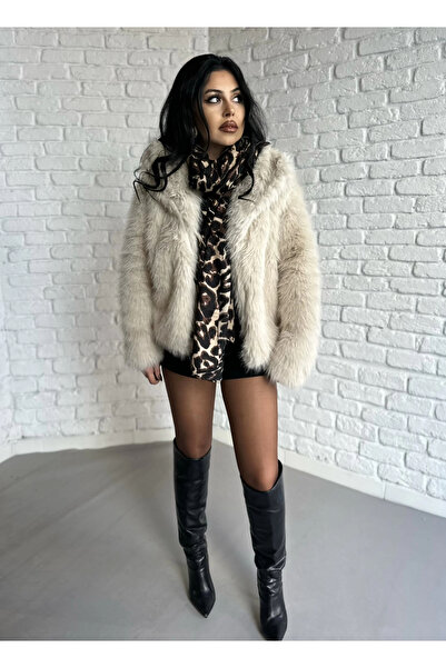 moneta boutique Women's Wide Collar Lined Faux Fur Coat