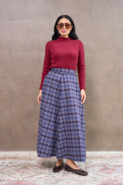 KÜÇÜĞÜM BUTİK Navy Blue Four-Piece Plaid Skirt