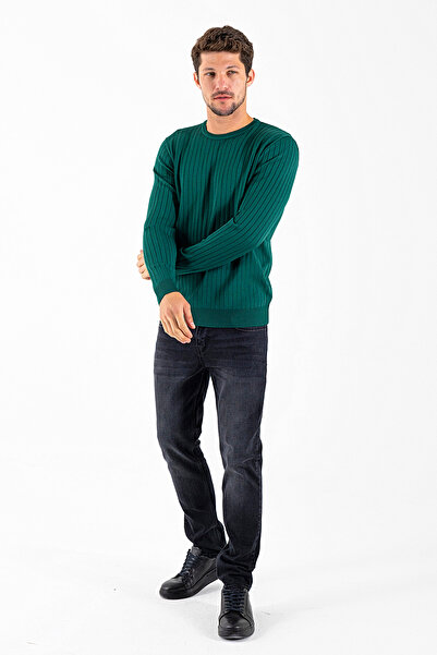 JB John Borners Ανδρικό πλεκτό πουλόβερ με λαιμόκοψη κοτλέ Πράσινο - K-2602