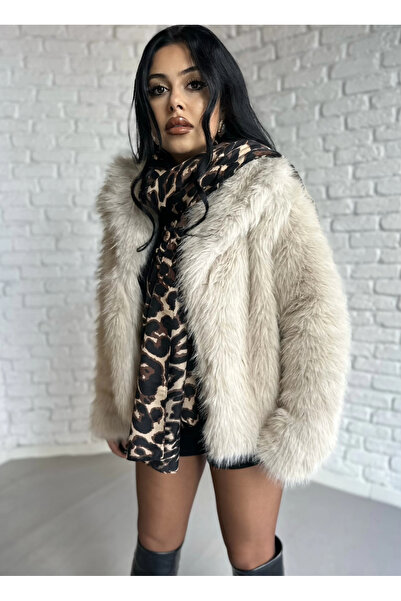 moneta boutique Women's Wide Collar Lined Faux Fur Coat