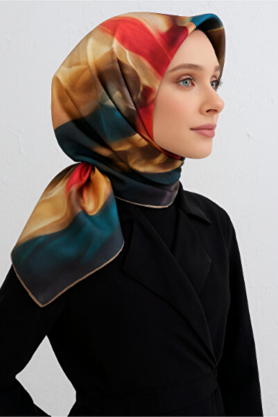 Vissona Tivil Silk Scarf 51143 Petrol Green Transitional Pattern