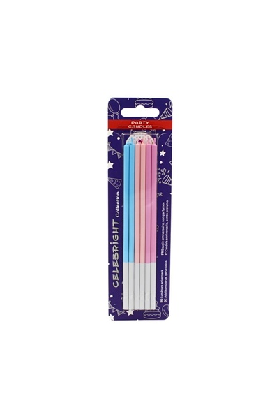 Gift Design Set de 6 lumânări drepte, pentru tort, Celebright, nuanțe pastela...