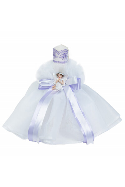 BebeNou Λαμπάδα Βάπτισης για Κορίτσια με Λιλά Φιόγκο & Άγγελο