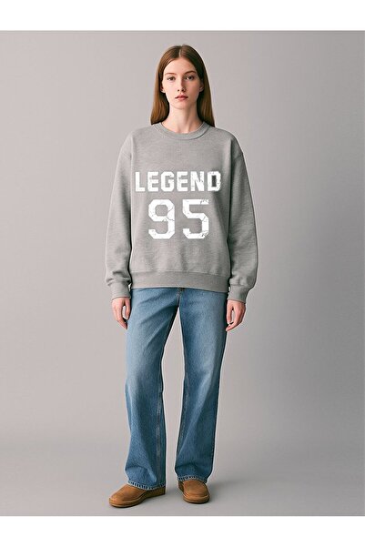 Ltb Сива блуза с дълъг ръкав, обло деколте и надпис