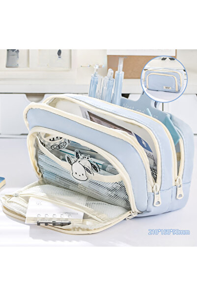 Choice حقيبة قرطاسية زرقاء فاتحة، حافظة أقلام، حافظة أقلام كبيرة السعة، صندوق قرطاسية، حقيبة مستحضرات تجميل محمولة